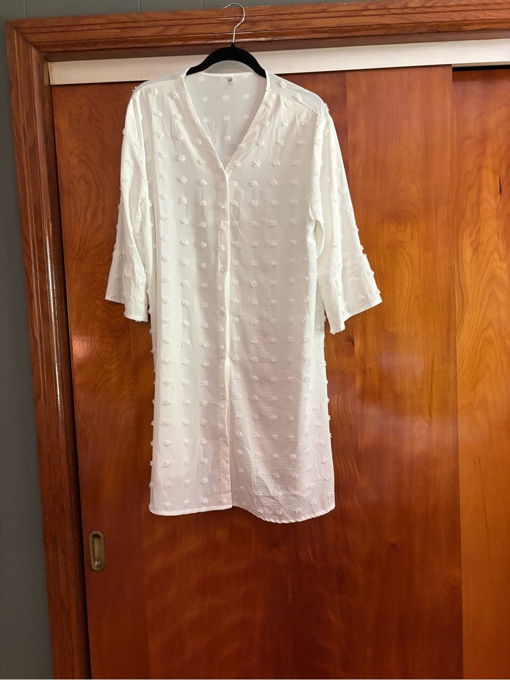White Textured V-Neck Women’s Dress